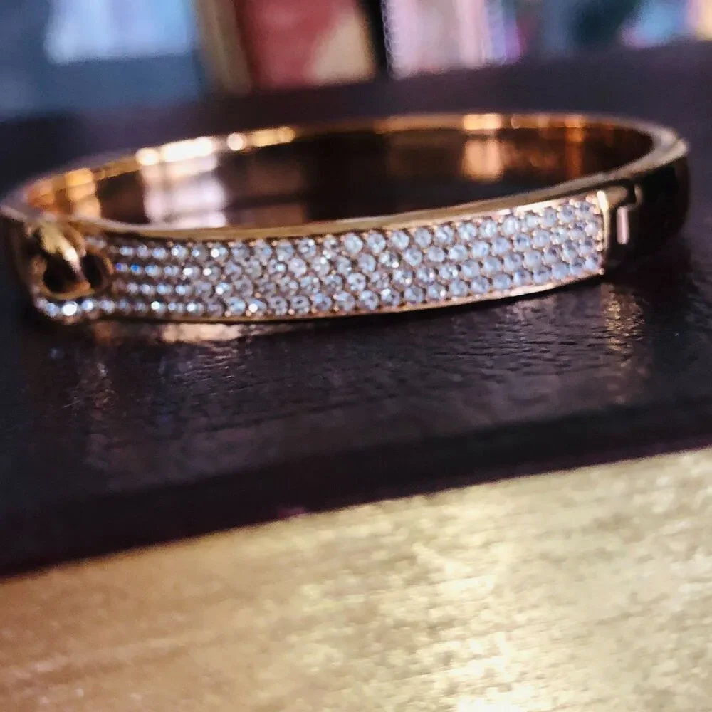 Swarovski Distinct Narrow Bangle Rose Gold Crystal Pave Buckle Bracelet  5152481